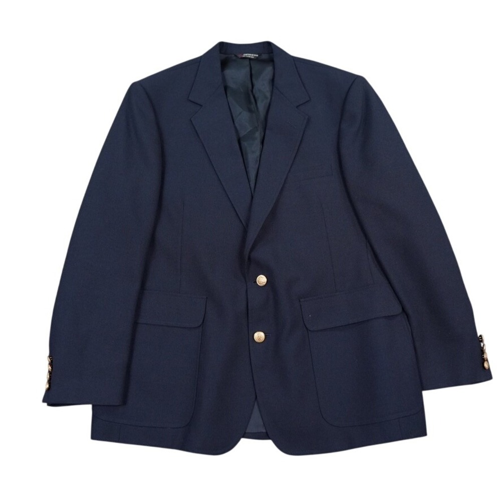 Hardwick Hopsack Blazer Mens 44R Navy VTG Wool Gold Crest Buttons USA Made